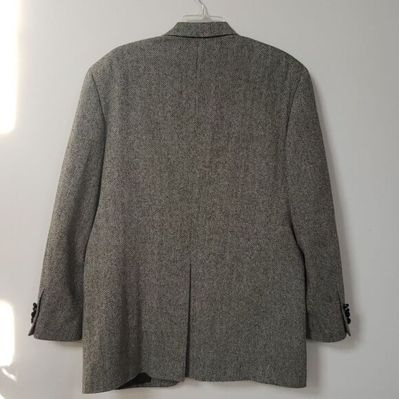 Savile Row Sport Coat Mens 44L Wool Tweed Herringbone Black White Blazer Jacket - Picture 3 of 7